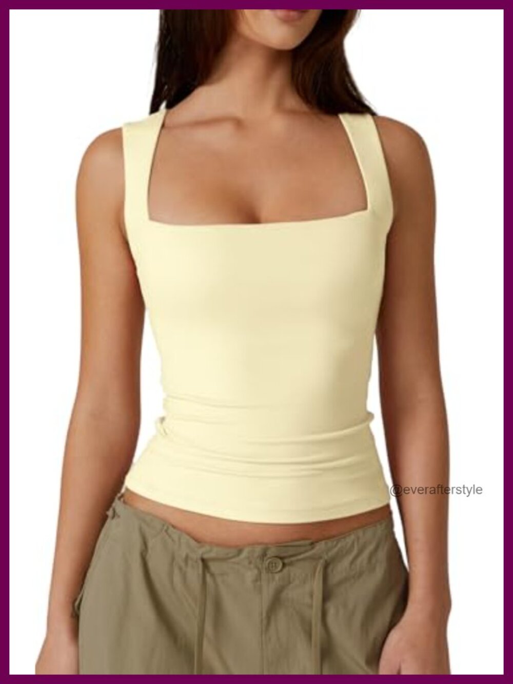 Womens Square Neck Sleeveless Double-Layer Tank Top Slim Fit